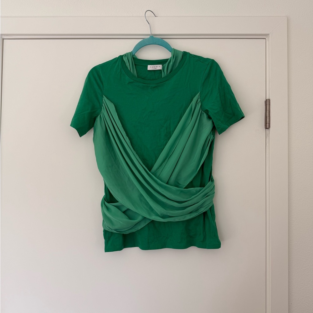 Sandro green silk wrap Tshirt size S/M mint condition